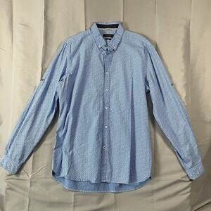Zara Man Shirt Mens Large Blue Slim Fit Long‎ Sleeve Button Up Floral Print